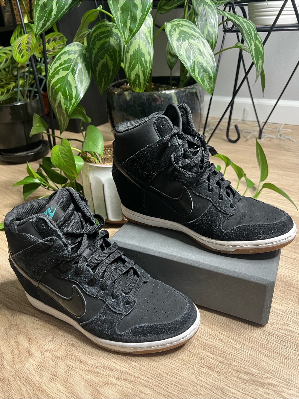 Nike Dunk Sky High Black Suede WEDGE High-Top Sneakers